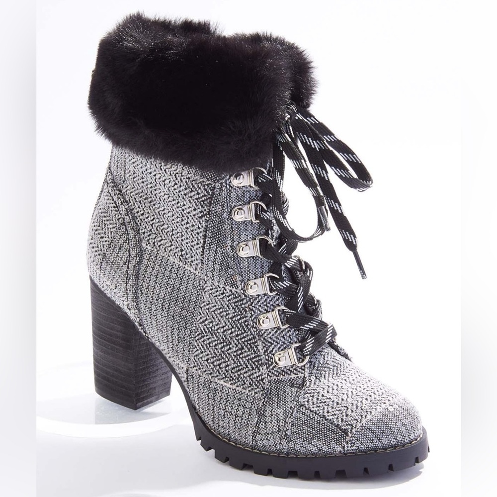 Cato Sequin Fabric Fur Cuff Hiker Boots - NIB